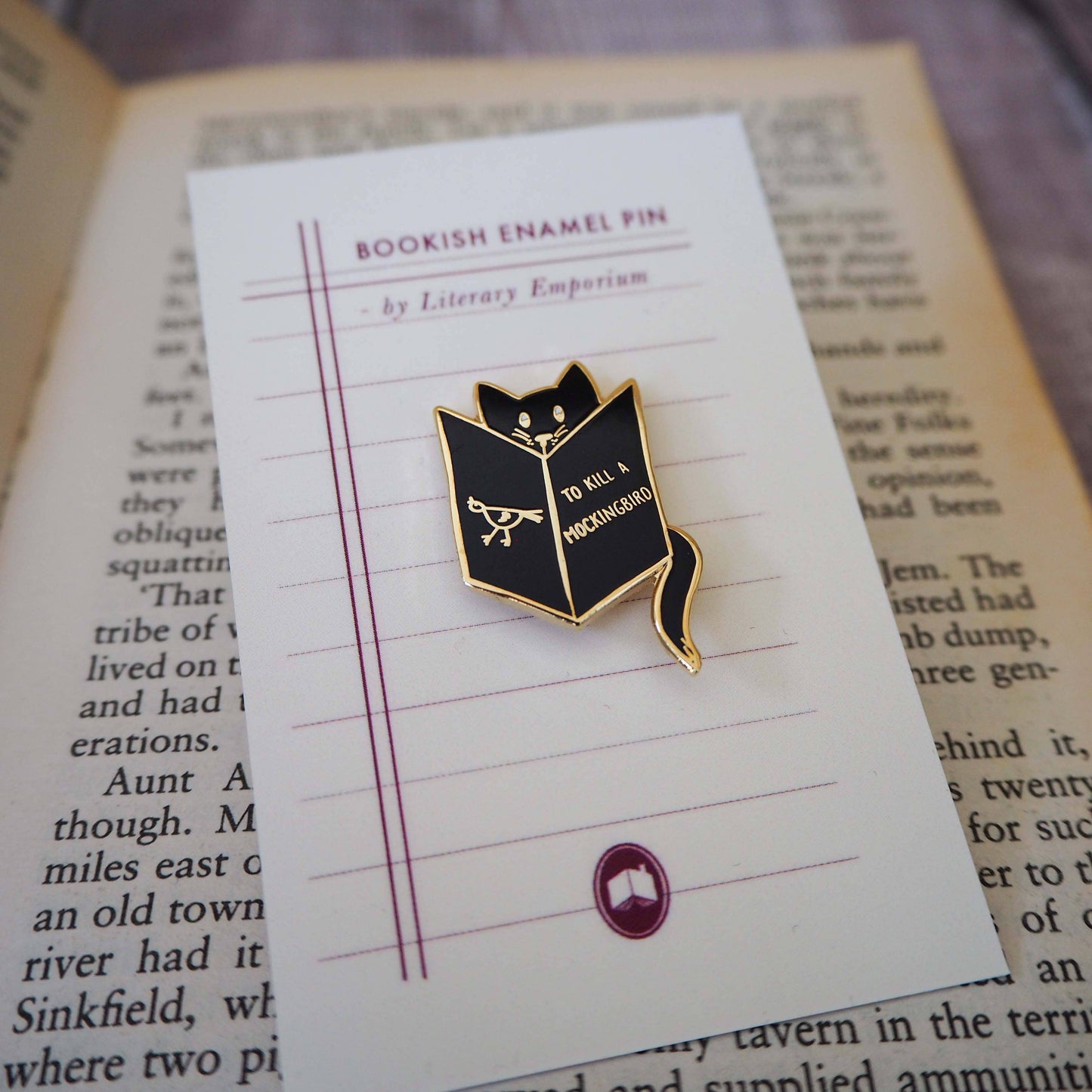 'Mockingbird Reading Cat' - Enamel Pin