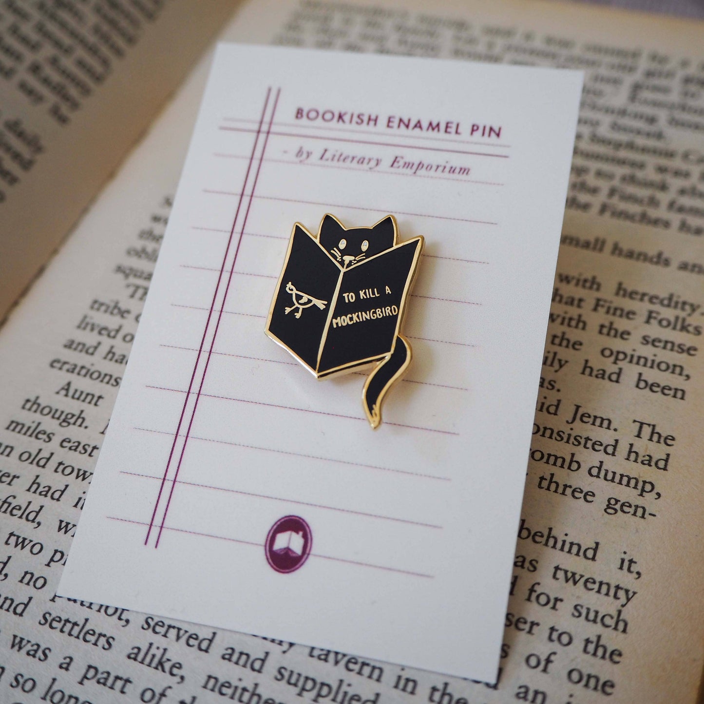 'Mockingbird Reading Cat'  - Enamel Pin
