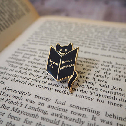 'Mockingbird Reading Cat'  - Enamel Pin