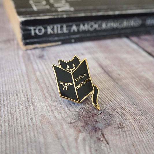 'Mockingbird Reading Cat'  - Enamel Pin