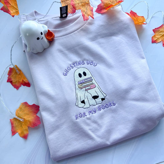 Ghosting You for my Books Embroidered Tshirt