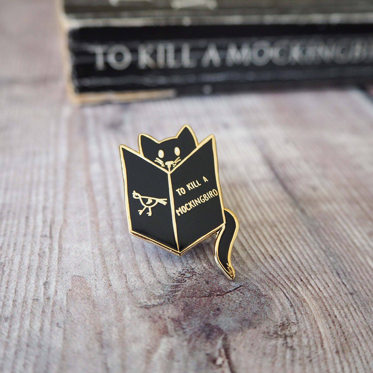 'Mockingbird Reading Cat'  - Enamel Pin
