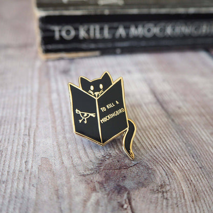 'Mockingbird Reading Cat'  - Enamel Pin