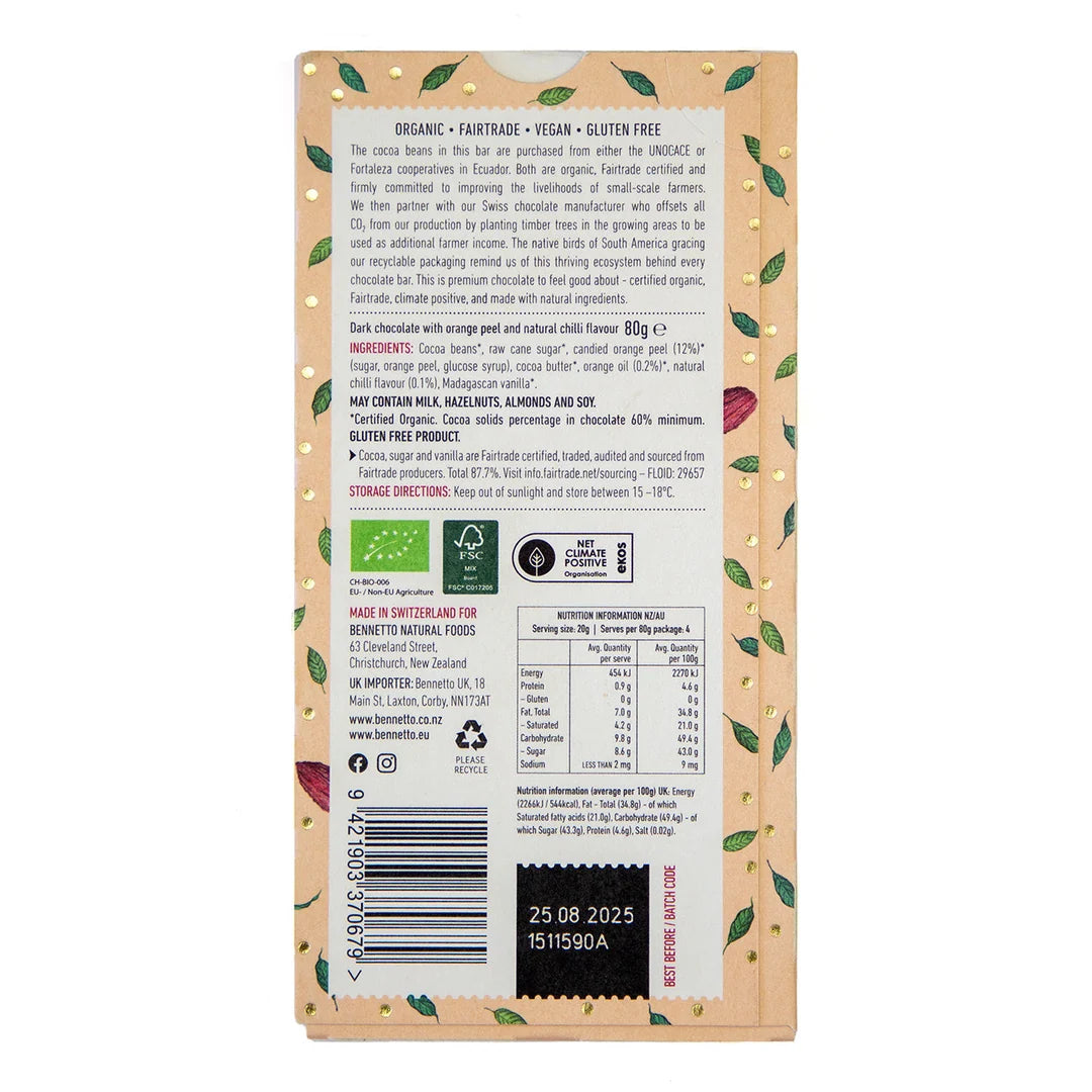 Bennetto Orange with Chilli Dark Chocolate 80g