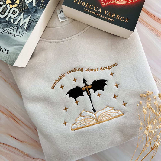 Probably Reading About Dragons Embroidered Crew