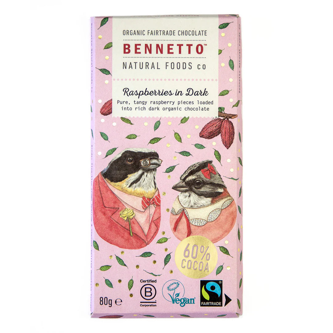 Bennetto Raspberries in Dark Chocolate 80g